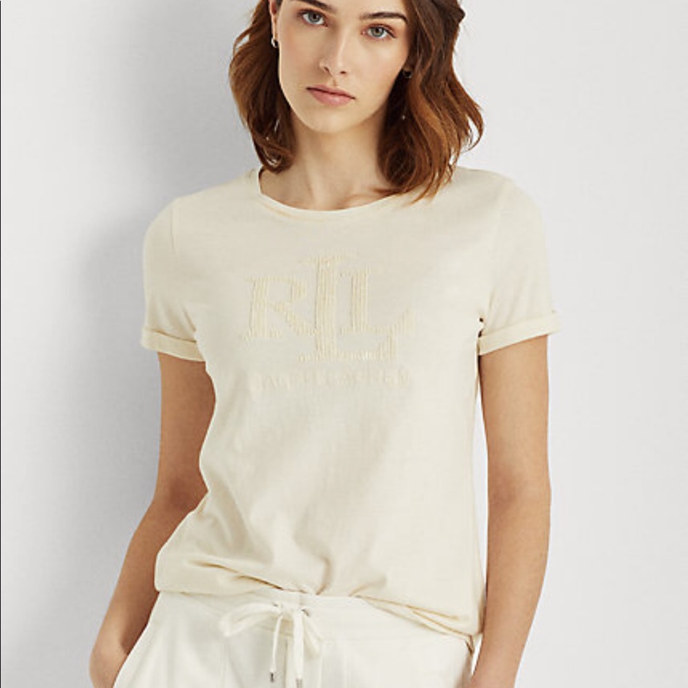 Lauren Ralph Lauren Sequined Logo Jersey Tee